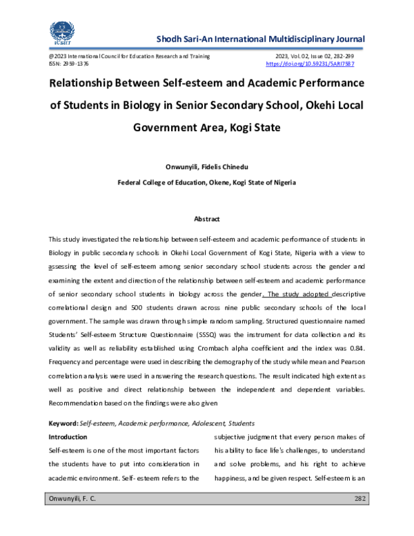 (PDF) Relationship Between Self-esteem and Academic Performance of ...