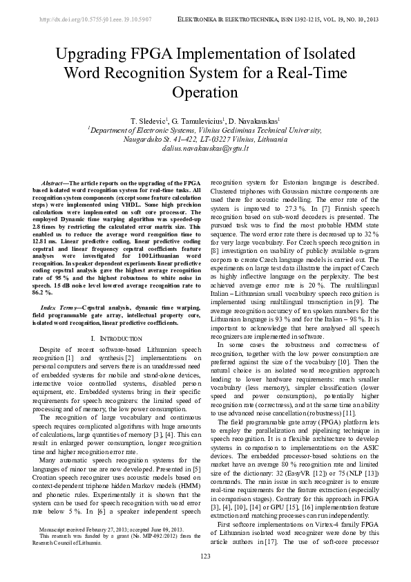 (PDF) Upgrading FPGA Implementation of Isolated Word Recognition System ...