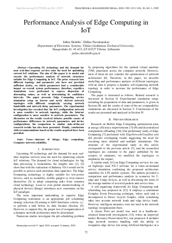 (PDF) Performance Analysis of Edge Computing in IoT