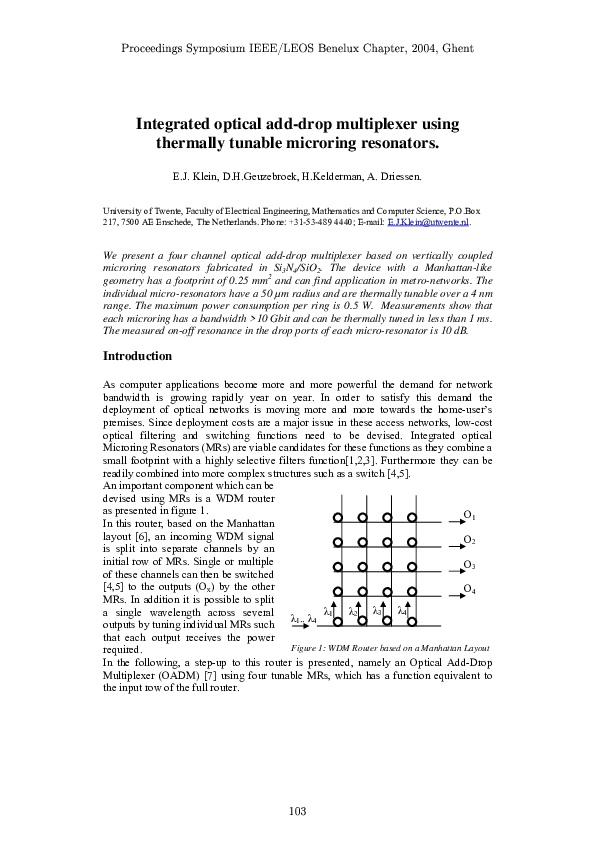 (PDF) Integrated optical add-drop multiplexer using thermally tunable ...