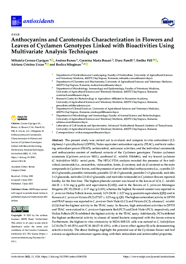 (PDF) Anthocyanins and Carotenoids Characterization in Flowers and ...