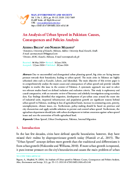 (PDF) An Analysis of Urban Sprawl in Pakistan: Causes, Consequences and ...