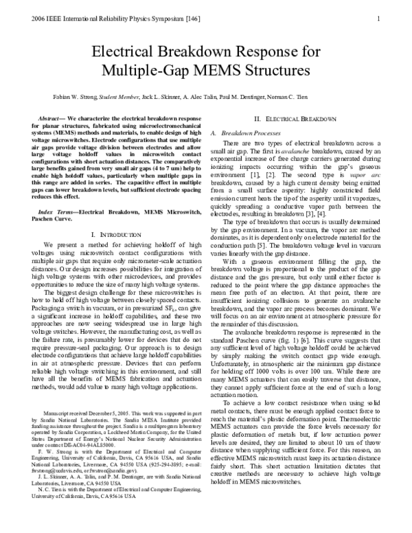 (PDF) Electrical Breakdown Response for Multiple-Gap MEMS Structures
