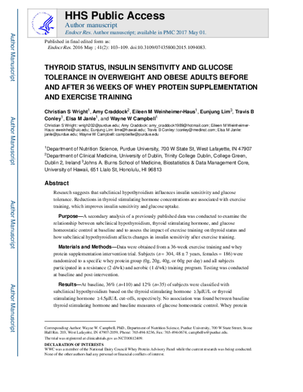 (PDF) Thyroid status, insulin sensitivity and glucose tolerance in ...