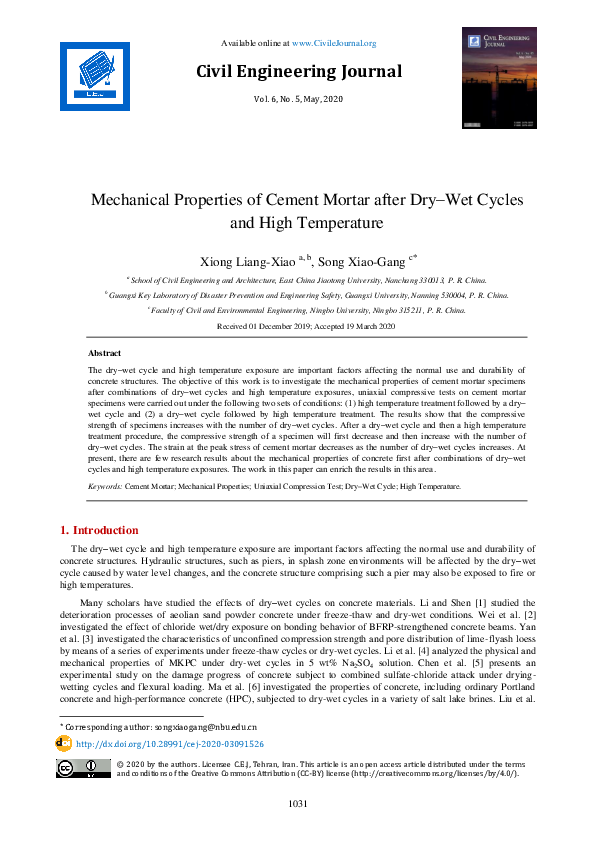 (PDF) Mechanical Properties of Cement Mortar after Dry-Wet Cycles and ...