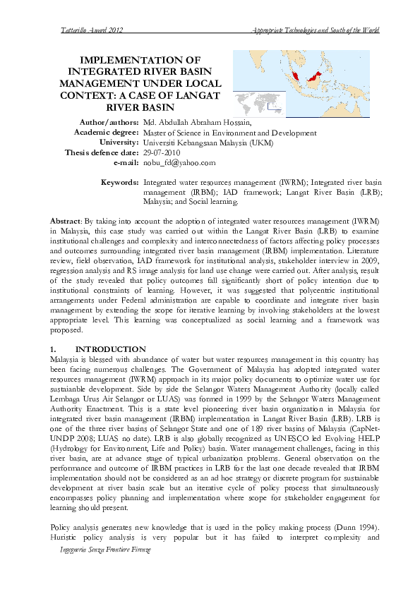(PDF) Implementation of integrated river basin management - local ...