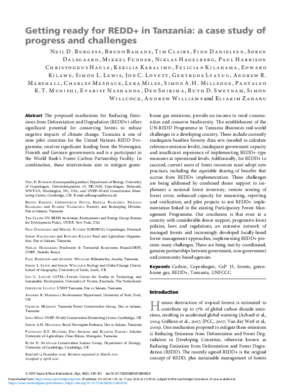 (PDF) Getting ready for REDD plus in Tanzania: a case study of progress ...