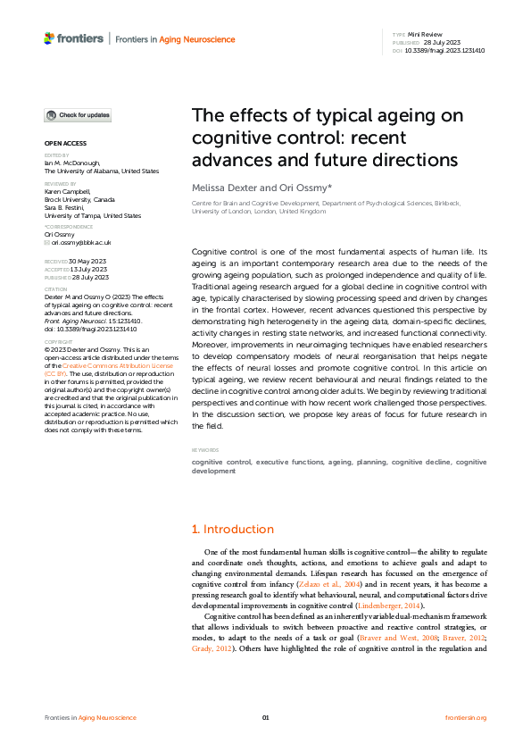 (PDF) The effects of typical ageing on cognitive control: recent ...