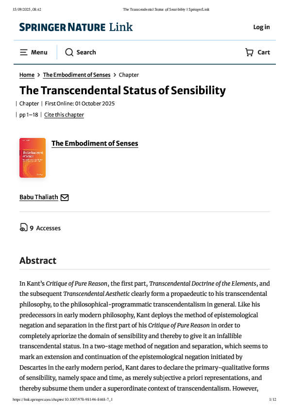 (PDF) The Transcendental Status of Sensibility - Springer Link