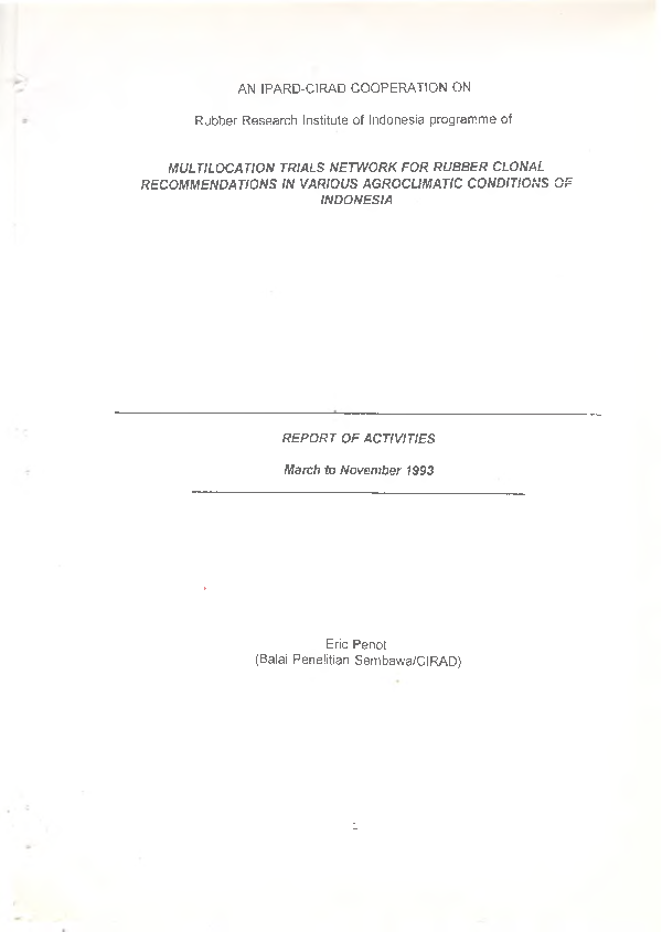 (PDF) Report of activities. March to november 1993. IPARD-CIRAD ...