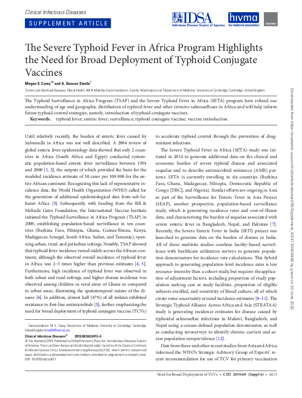 (PDF) The Severe Typhoid Fever in Africa Program Highlights the Need ...