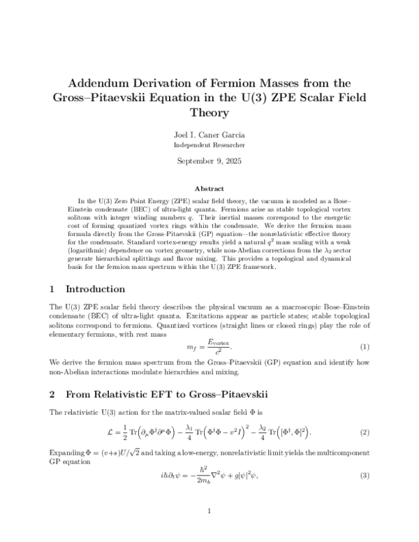 (PDF) Addendum Derivation of Fermion Masses from the Gross-Pitaevskii ...