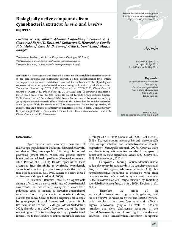 (PDF) Biologically active compounds from cyanobacteria extracts:in vivo ...