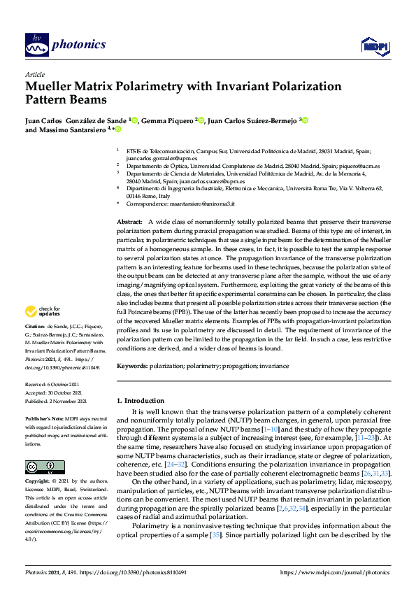 (PDF) Mueller Matrix Polarimetry with Invariant Polarization Pattern Beams