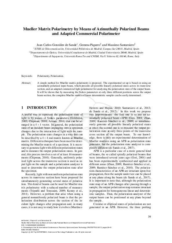 (PDF) Mueller Matrix Polarimetry by Means of Azimuthally Polarized ...