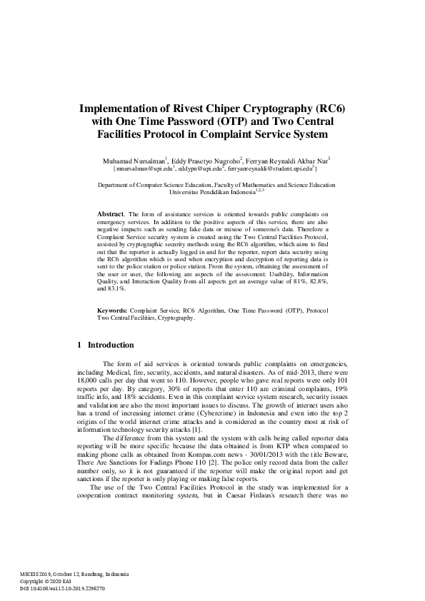 (PDF) Implementation of Rivest Chiper Cryptography (RC6) with One Time ...