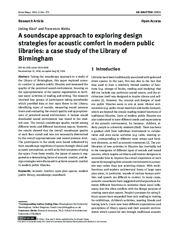 (PDF) A soundscape approach to exploring design strategies for acoustic ...