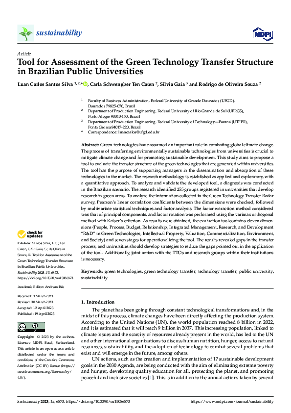 Visual Reference: Pdf Tool For Assessment Of The Green Technology Transfer Structure