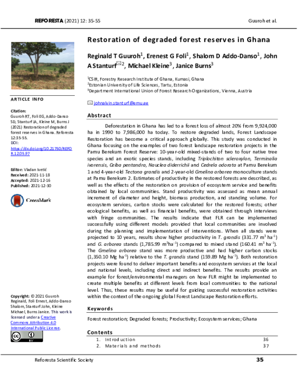 (PDF) Restoration of degraded forest reserves in Ghana
