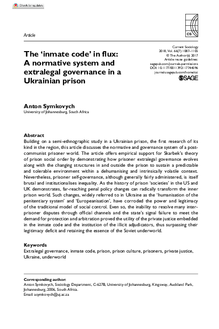 (PDF) The ‘inmate code’ in flux: A normative system and extralegal ...