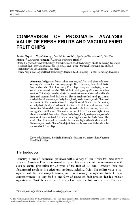 (PDF) Comparison of Proximate Analysis Value of Fresh Fruits and Vacuum ...