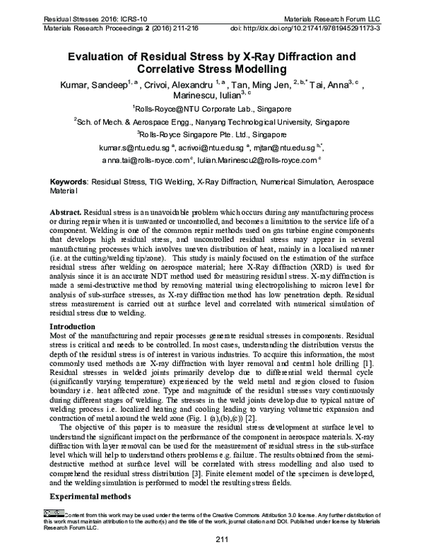 (PDF) Evaluation of Residual Stress by X-Ray Diffraction and ...