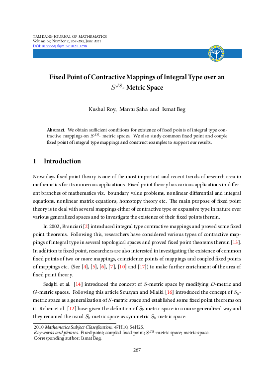 (PDF) Fixed Point Of Contractive Mappings Of Integral Type Over An S ...