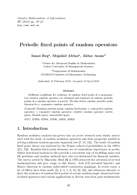 (PDF) Periodic fixed points of random operators