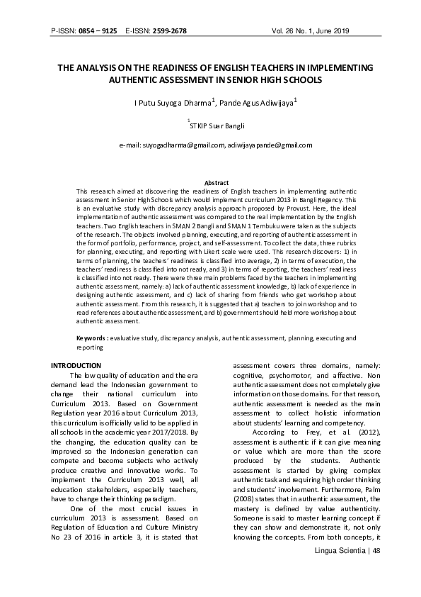 (PDF) The Analysis on the Readiness of English Teachers in Implementing ...