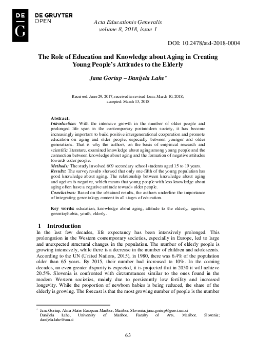 (PDF) The Role of Education and Knowledge about Aging in Creating Young ...