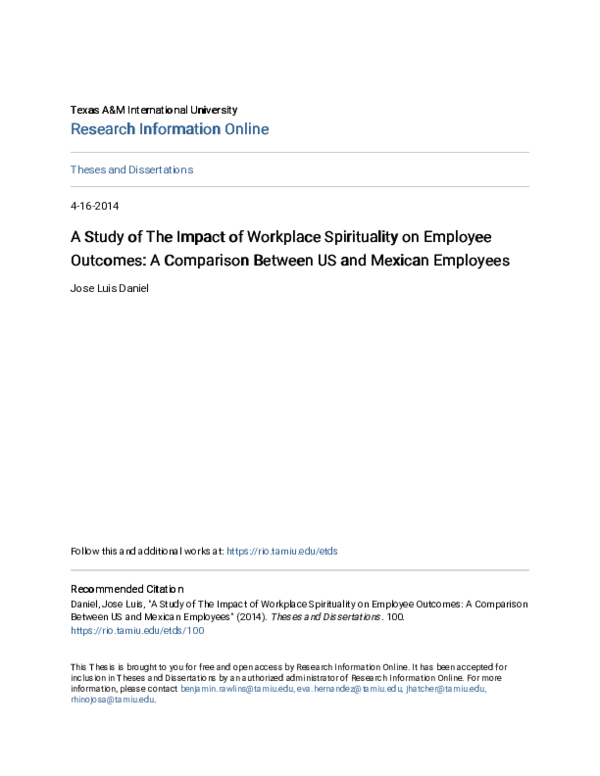 (PDF) A Study of The Impact of Workplace Spirituality on Employee ...