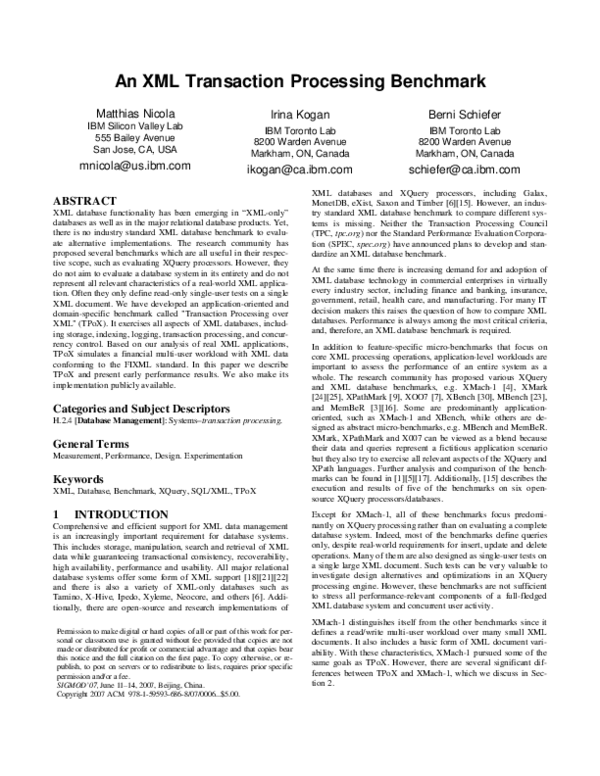 (PDF) An XML transaction processing benchmark