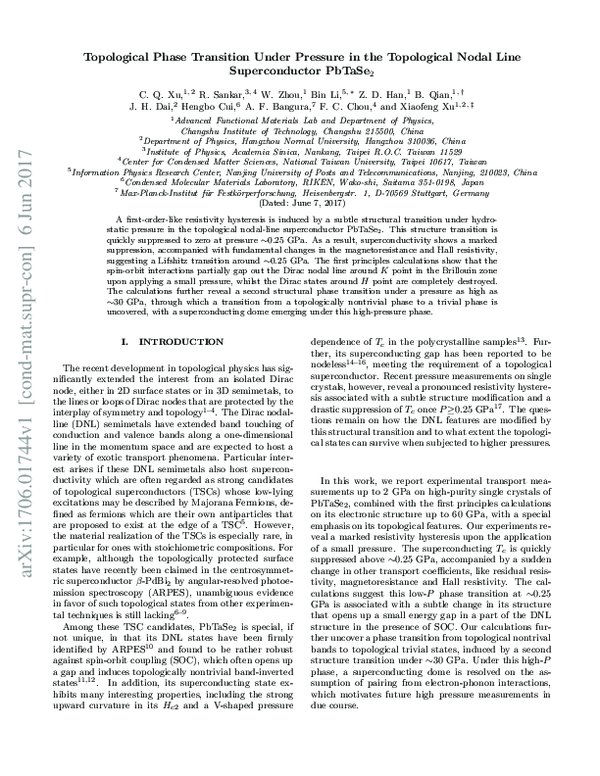 (PDF) Topological phase transition under pressure in the topological ...