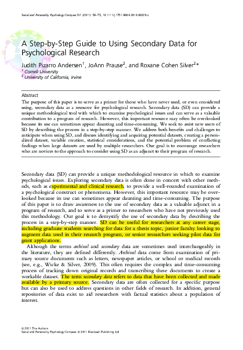 (PDF) A Step-by-Step Guide to Using Secondary Data for Psychological ...