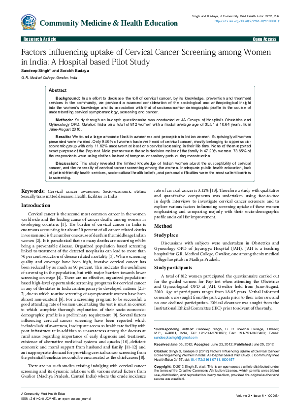 (PDF) Factors Influencing uptake of Cervical Cancer Screening among ...