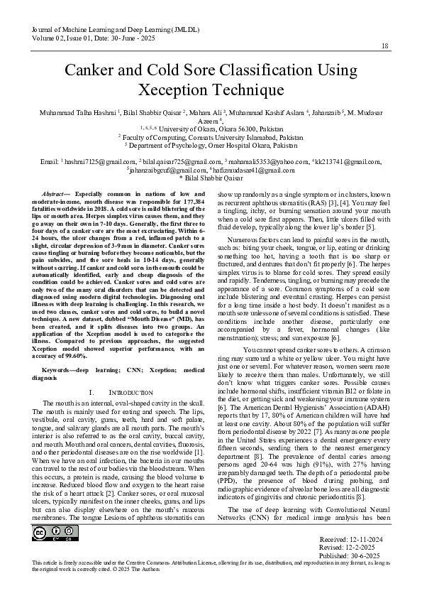 (PDF) Canker and Cold Sore Classification Using Xeception Technique