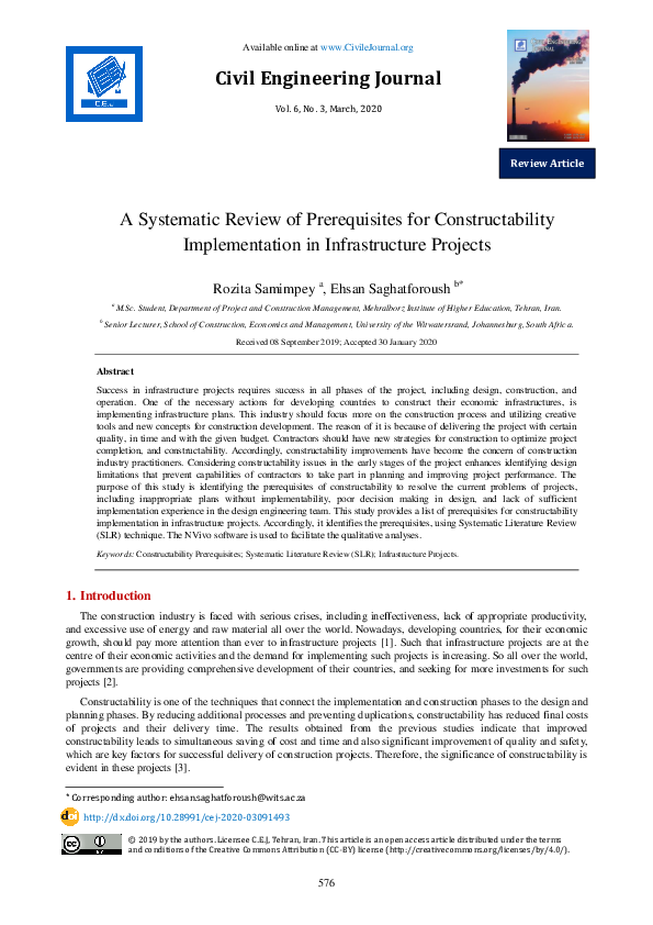 (PDF) A Systematic Review of Prerequisites for Constructability ...