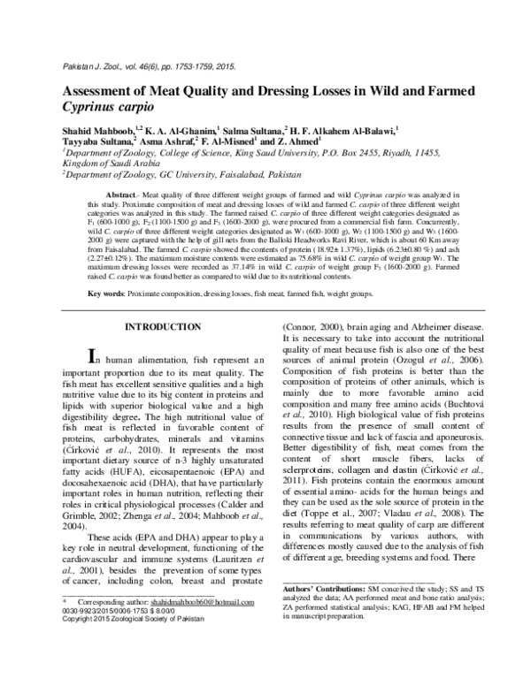 (PDF) Assessment of Meat Quality and Dressing Losses in Wild and Farmed ...