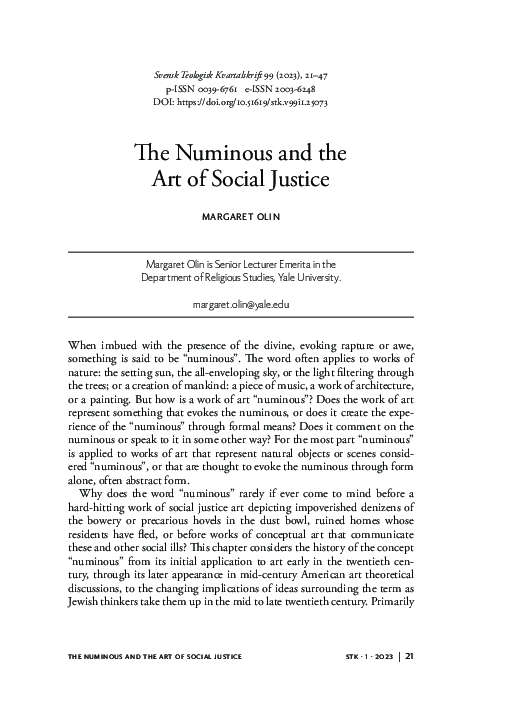 (PDF) The Numinous and the Art of Social Justice