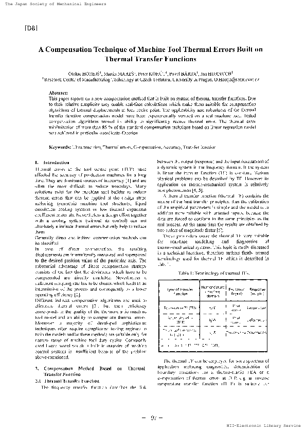 (PDF) D8 A Compensation Technique of Machine Tool Thermal Errors Built ...
