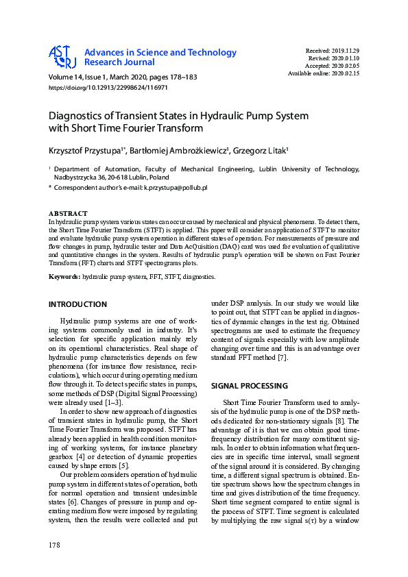 (PDF) Diagnostics of Transient States in Hydraulic Pump System with ...