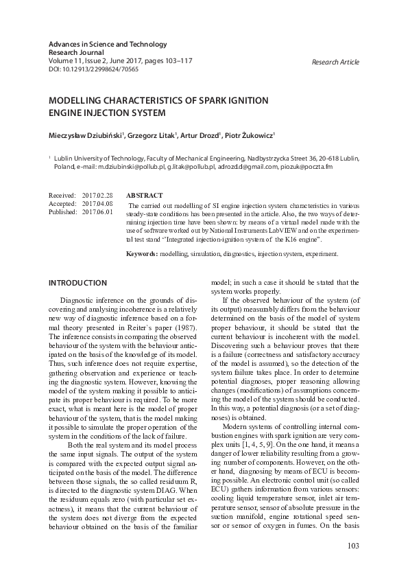 (PDF) Modelling Characteristics of Spark Ignition Engine Injection System
