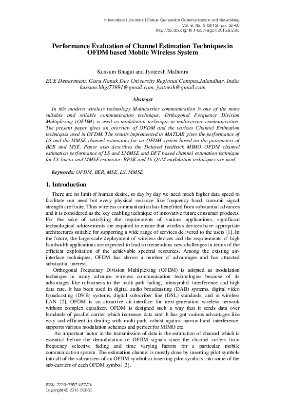 (PDF) Performance Evaluation of Channel Estimation Techniques in OFDM ...