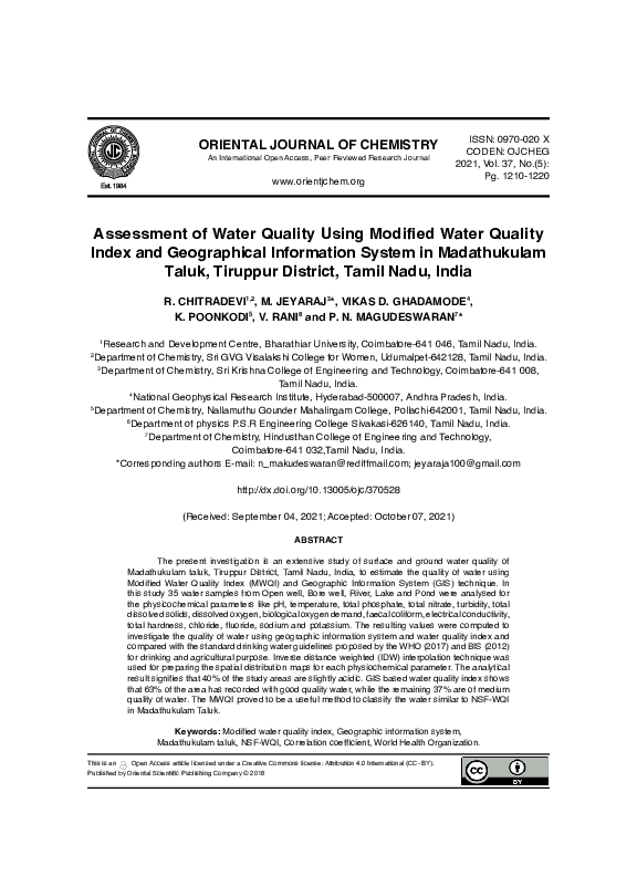 (PDF) Assessment of Water Quality Using Modified Water Quality Index ...