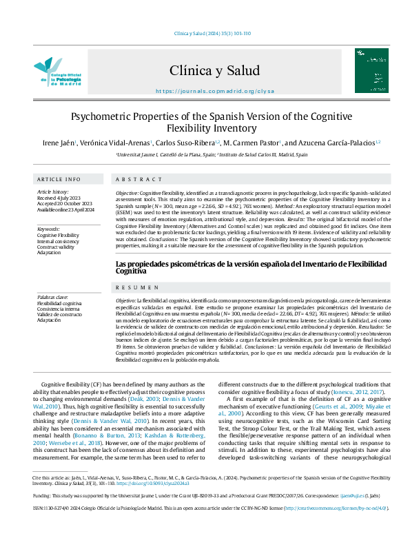 (PDF) Psychometric Properties of the Spanish Version of the Cognitive ...
