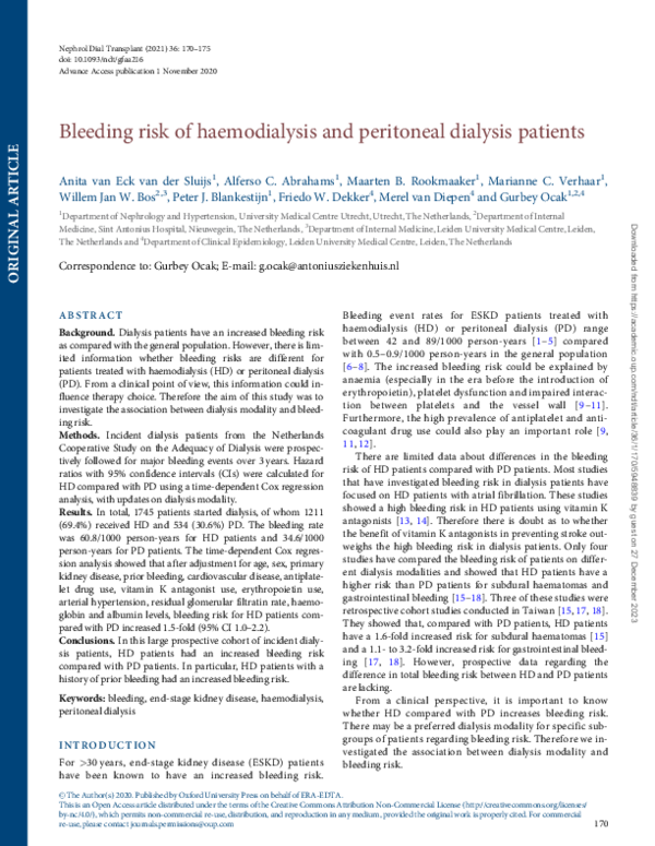 (PDF) Bleeding risk of haemodialysis and peritoneal dialysis patients