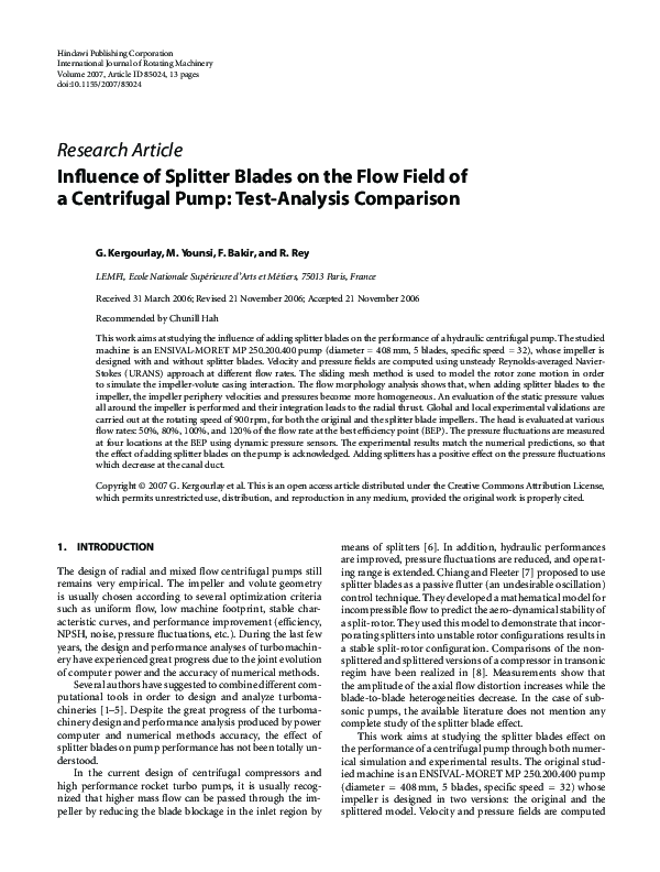 (PDF) Influence of Splitter Blades on the Flow Field of a Centrifugal ...