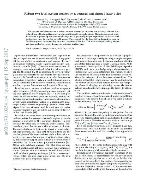 (PDF) Robust two-level system control by a detuned and chirped laser pulse