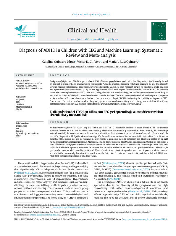 (PDF) Diagnosis of ADHD in Children with EEG and Machine Learning ...