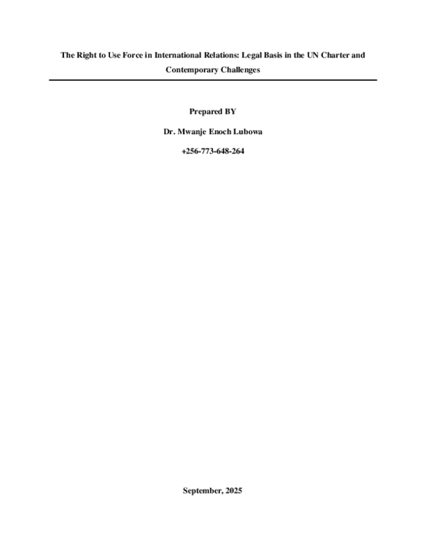 (PDF) The Right to Use Force in International Relations: Legal Basis in ...